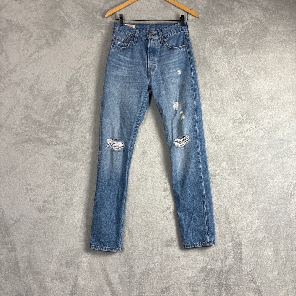 Levis‎ 501 Original Fit Distressed Blue Straight Leg Jeans W25 L32 12501-0358